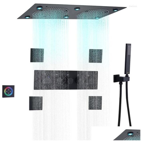 Ensembles de douche de salle de bains Matte Black Colorf LED Head Plafond 62X32Cm Système de pluie thermostatique Set Drop Livraison Accueil Robinets de jardin Dhn6F