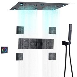 Badkamer douche sets mat zwart kleurrijke led kop plafond 62x32 cm thermostatisch regenvalsysteem set
