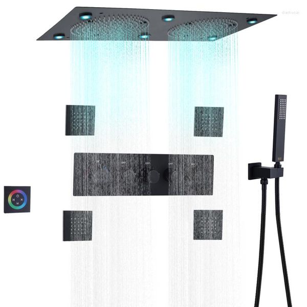 Conjuntos de ducha de baño Cabezal de LED colorido negro mate Techo 62x32cm Conjunto de sistema de lluvia termostático