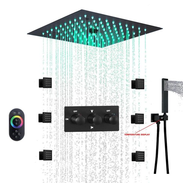 Ensembles de douche de salle de bains Système LED noir mat monté au plafond de 12 pouces et tête de pluie Robinet froid Ensemble de livraison directe Accueil Jardin Fauce Otvnj