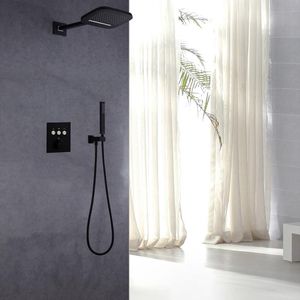 Ensembles de douche de salle de bain ensemble noir mat cascade de pluie thermostatique avec Massage à jet d'eau tenu dans la main en laiton