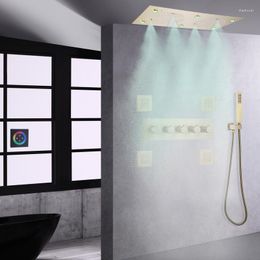 Badkamer douchesets moderne geborstelde goud led thermostatisch systeem bad plafond spa kop regen mist