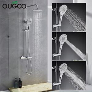 Ensembles de douche de salle de bain OG Faucet thermostatique Chrome Brome Set Waterfall Rain System Bathtub Taps