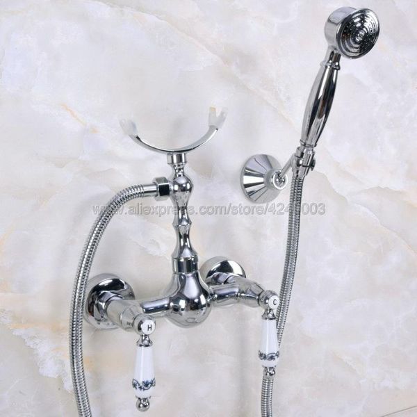 Ensembles de douche de salle de bains Robinet mural en chrome poli Mitigeur de bain avec tête à main Kna264Bathroom