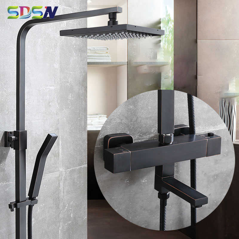 Zestawy prysznicowe łazienki SDSN Black Bronze Bathucets 8 -calowe opady deszczu głowica prysznic termostatyczne system prysznicowy 38 Temperatura