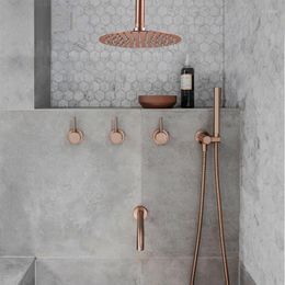 Badkamer douchesets set geborsteld roségouden eenvoud vast messing 8 "kop kraan mixer tap bad zwart chroom AH3023