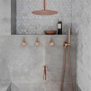 Badkamer douchesets set geborsteld roségouden eenvoud vast messing 8 