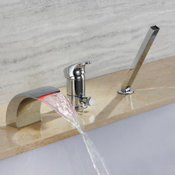 Juegos de ducha de baño Juego de grifo cromado SKOWLL con cabezal delgado Grifo mezclador de baño LED Caño de cascada Bañera HG-9106