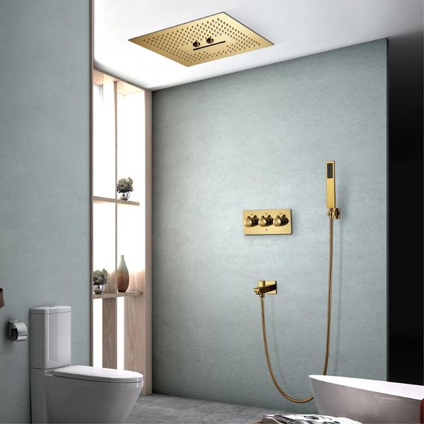 Ensembles de douche de salle de bain Ti-PVD or poli ensemble 304 panneau en acier inoxydable 3 fonctions systèmes de pluie robinet robinet pour