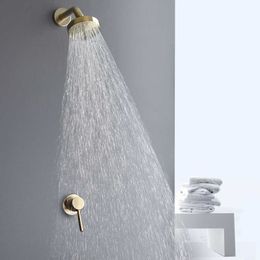 Badkamer douchesets tuqiu badkamer doucheset geborsteld goud ronde regenval douchegaren muur gemonteerd nikkel douche mixer badkamer douche hoofd g230525