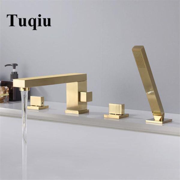 Conjuntos de ducha de baño Tuqiu, grifo de bañera, bañera generalizada, grifo mezclador, oro cepillado/latón negro, baño con cabezal de mano