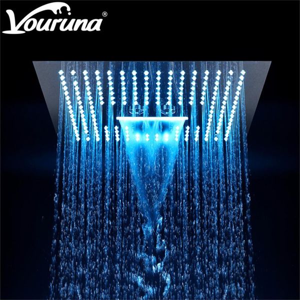 Ensembles de douche de salle de bain VOURUNA 304 pomme de douche en acier inoxydable 400x400mm télécommande lumière LED plafond intégré tête de pluie