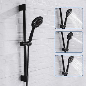 Ensembles de douche de salle de bain ensemble de revêtement noir fixé au mur avec tuyau en acier inoxydable à main tête de barre coulissante réglable
