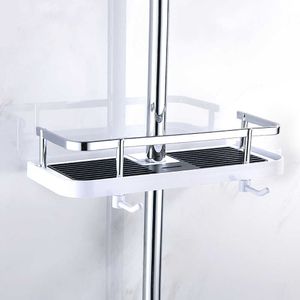 Salle de bains Douche Plateau Tige De Levage Pommeau De Douche Support Pôle De Stockage Rack Titulaire Organisateur Shampooing Serviette Étagère À Un Niveau Maison 210724