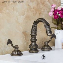 Grifos para lavabo de baño Grifo para lavabo antiguo de 3 piezas, 100% cobre, sin plomo, con diseño único, pieza de fijación para lavabo de baño de doble brazo con doble manija de latón Q240301