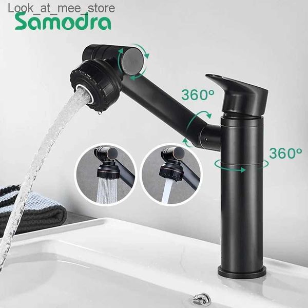 Grifos del fregadero del baño Grifo tipo lavabo de 1080 grados Fregadero de la cocina Mezclador de baño Ambientador 2 en 1 Comida de calefacción negra Q240301