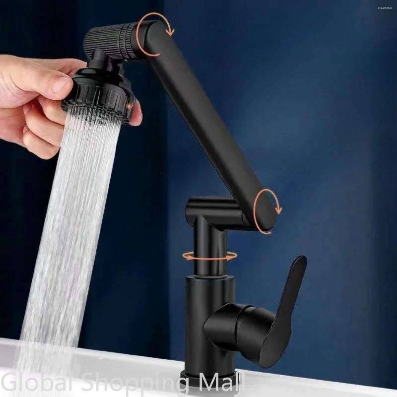 Bathroom Sink Faucets 1080 Swivel Faucet For Big Angle Rotate Spray Single Handle Vanity Matte Black Kitchen