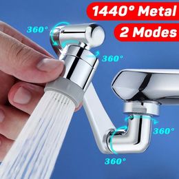 Badkamer Wastafel Kranen 1440° Roterende Kraan Extender Universele Metalen Draaibare Beluchter Sproeikop Dual Mode Gezicht Wassen Splash Filter Kit 230726