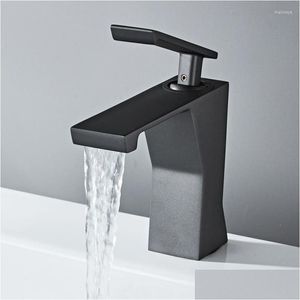 Robinets de lavabo de salle de bains 1pc robinet de bassin en laiton pistolet gris blanc sier simple lavabo monotrou et robinet de cascade froide avec 2 tuyaux goutte dhls6