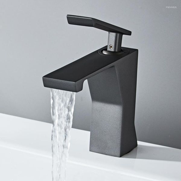 Badezimmer-Waschtischarmaturen, 1 Stück, Waschbecken-Wasserhahn, Messing, Pistole, Grau, Weiß, Silber, einfaches Waschbecken, Einlochmontage und kalter Wasserfallhahn mit 2 Schläuchen