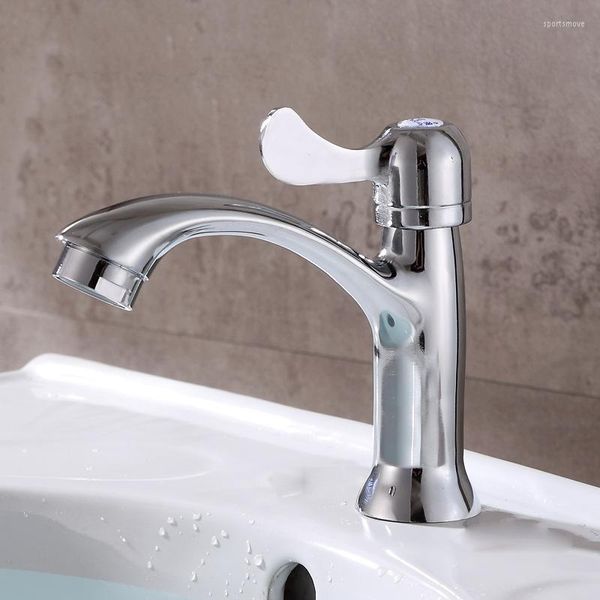 Robinets d'évier de salle de bain 1PC robinet de bassin ouverture rapide simple trou froid alliage électro-galvanisé cuivre bobine vadrouille piscine robinet filetage G1/2'