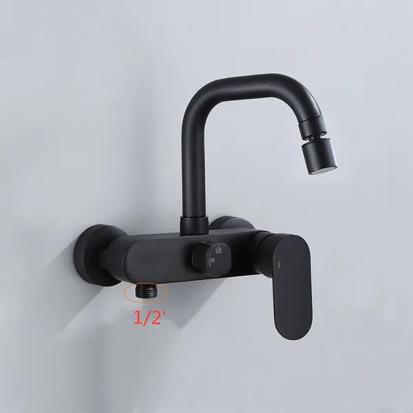 Robinets de lavabo de salle de bain 1pc Fauce de bassin noir en laiton en laiton dans la piscine de vadrouille à paroi et à eau froide prise simple / double sortie choisie