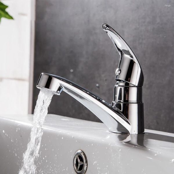 Grifos de lavabo de baño, 1 pieza, grifo de lavabo cromado de un solo mango, grifo de agua fría de aleación de Zinc, accesorios de Hardware de cocina