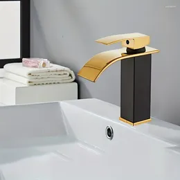 Robinets d'évier de salle de bain 1pc robinet de cascade en or noir et blanc 304 en acier inoxydable à double température Contrôle