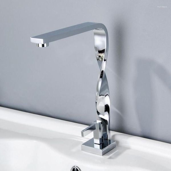 Robinets de lavabo de salle de bains 2023 Promotions Vente en gros Unique Spiral Style Laiton Pont Monté Bassin Robinet Mitigeur Mitigeur Froid