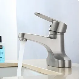 Robinets d'évier de salle de bains en acier inoxydable 304, poignée unique et mélangeur d'eau froide, lavabo en Nickel brossé, robinet à deux voies