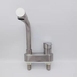 Robinets de lavabo de salle de bain 304 robinet de lavabo en acier inoxydable toilette froide et Duplex tête rotative à Double trou à poignée unique