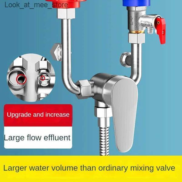 Grifos del fregadero del baño 304 calentador de agua eléctrico de acero inoxidable válvula mezcladora ducha del baño accesorios del grifo de agua caliente interruptor de válvula en forma de U Q240301