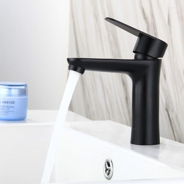 Grifos de lavabo de baño Grifo de lavabo de acero inoxidable 304 y grifo mezclador de agua fría para cocina, baño, grifos de recipiente de un solo soporte, negro