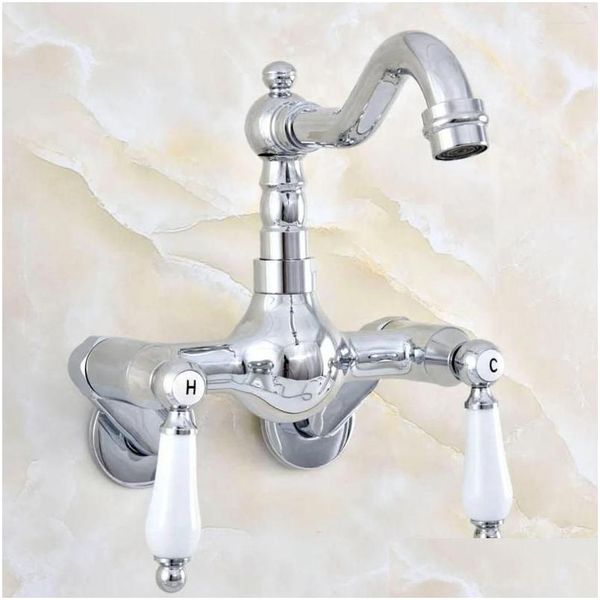 Robinets d'évier de salle de bains 360 pivotant Chrome bassin mitigeur baignoire double poignées mural mitigeur de cuisine 3-3/8 Nqg204 Drop Deliv Dhslr