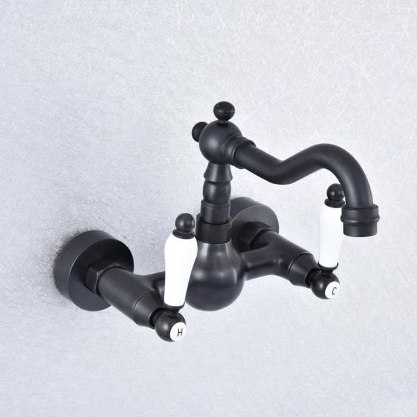 Grifos de lavabo de baño 360 Giratorio Aceite Frotado Bronce Mezclado Grifo Bañera Doble Manijas Montado en la pared Grifo de cocina NSF704