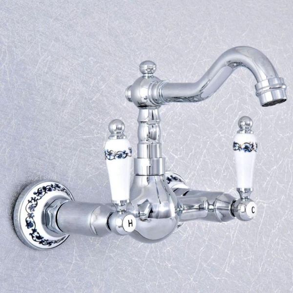 Robinets d'évier de salle de bain 360 Basin Chrome Polied Polied Tap Tap Double Patriètes Mélangeur de cuisine murale Robinet ZSF551