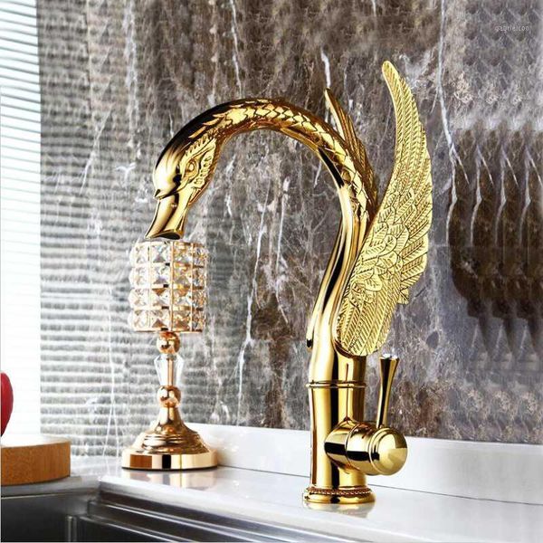 Robinets d'évier de salle de bain 4 couleurs en laiton matériel monté sur le pont eau froide de Artisitc Swan Faucet1