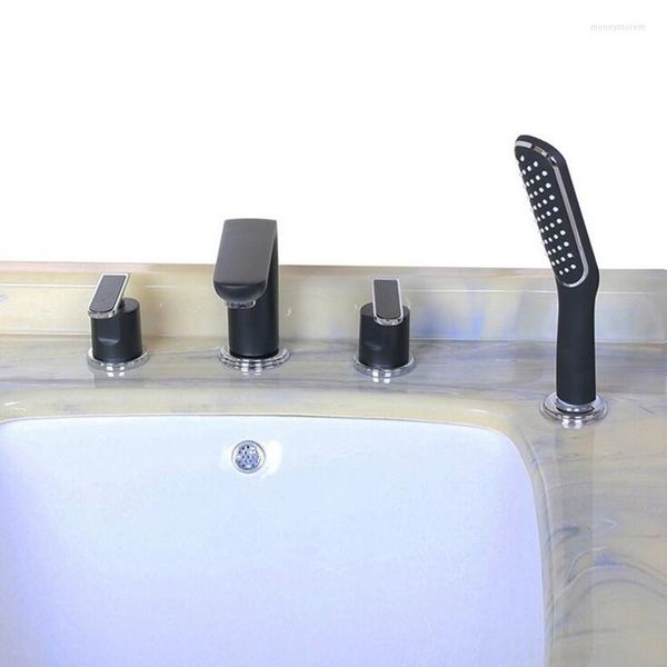 Robinets de lavabo de salle de bain 4pcs Balck moderne mélangeur à eau froide robinet de douche 58 Tap de lavabo en laiton avec accessoires pour el