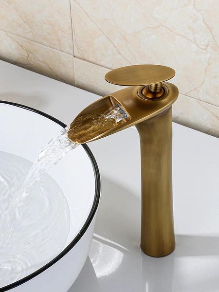 Grifos de lavabo de baño, grifo antiguo de cobre, lavabo Retro, lavabo frío y gabinete, cascada, estilo europeo elevado