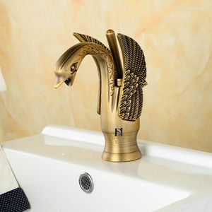 Robinets d'évier de salle de bain tous cuivrages en cuivre en cuivre Retro Swan Black Base d'art de table ancienne dans le luxe léger et le robinet à double usage froid