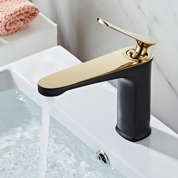 Robinets de lavabo de salle de bains tout en cuivre, robinet de lavabo de luxe léger et peinture européenne froide en or noir et blanc