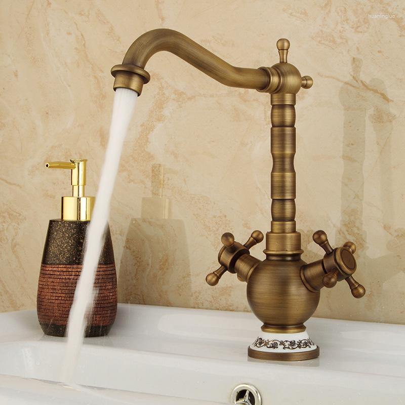 Robinets de lavabo de salle de bain Tout en cuivre Robinet de bassin rétro Style européen Antique Deux paires de mitigeurs d'eau froide