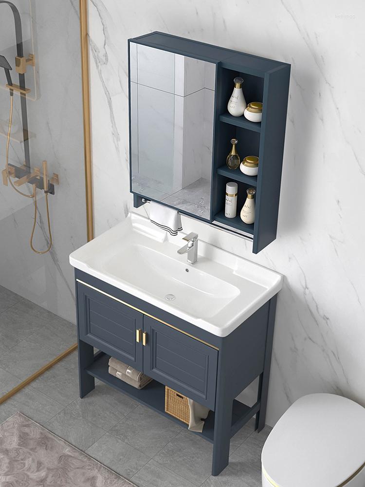 Bathroom Sink Faucets Alumimum Floor Cabinet Hand Washing Washbasin Combination Small Apartment Table Basin