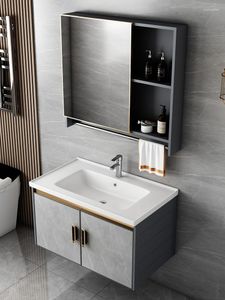 Grifos para lavabo de baño, placa de piedra de aluminio, combinación de armario, lavabo pequeño para apartamento, lavabo integrado