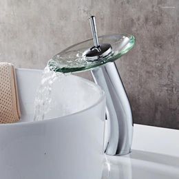 Robinets de lavabo de salle de bain et bassin froid robinets en verre cascade de douche de douche