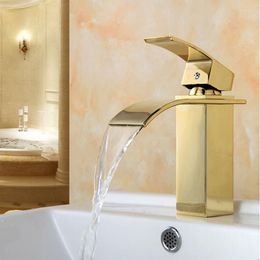 Badkamer wastafel kranen en koude bassin kraan waterval ijdelheid mixer enkele hendel gouden koperen wasbanen