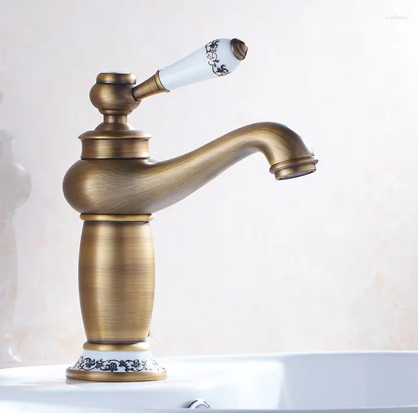 Robinets d'évier de salle de bains, robinet en Bronze Antique, lavabo en laiton, robinets mélangeurs d'eau à poignée unique solide