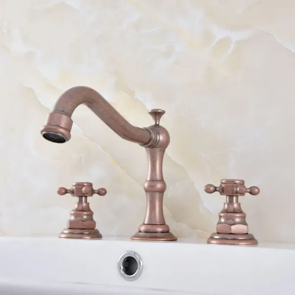 Robinets de lavabo de salle de bains en cuivre antique, robinet de lavabo largement répandu, double poignée 3 trous, robinets mélangeurs montés sur le pont Nsf630