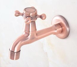 Badkamer Wastafel Kranen Antiek Rood Koper Wandmontage Cross Handvat Mop Zwembad Outdoor Tuin Kraan Wasserij Water Tap Dav324