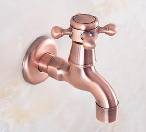 Badkamer Wastafel Kranen Antiek Rood Koper Wall Mount Cross Handvat Mop Zwembad Outdoor Tuin Kraan Wasserij Water Tap Dav330